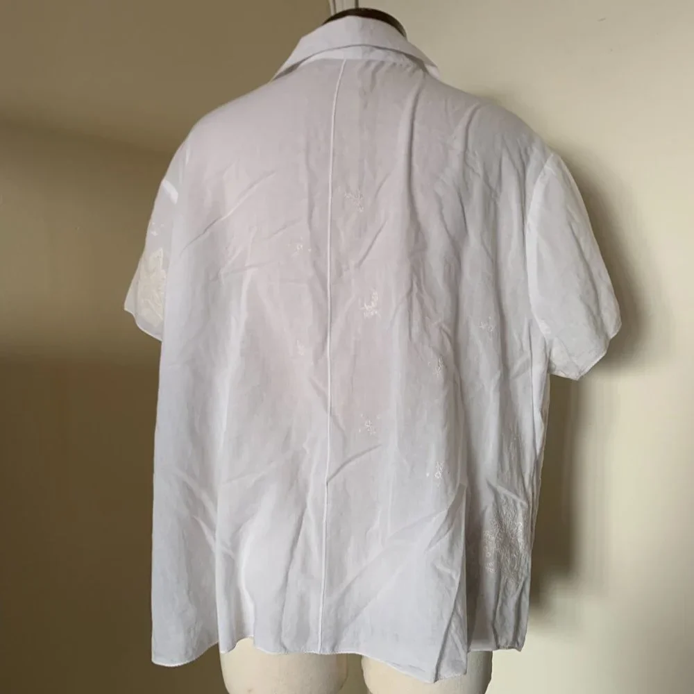 J.JILL WOMENS SHORT SLEEVE WHITE EMBROIDERED BUTTERFLYBLOUSE SIZE 2X 100% COTTON - Picture 6 of 13